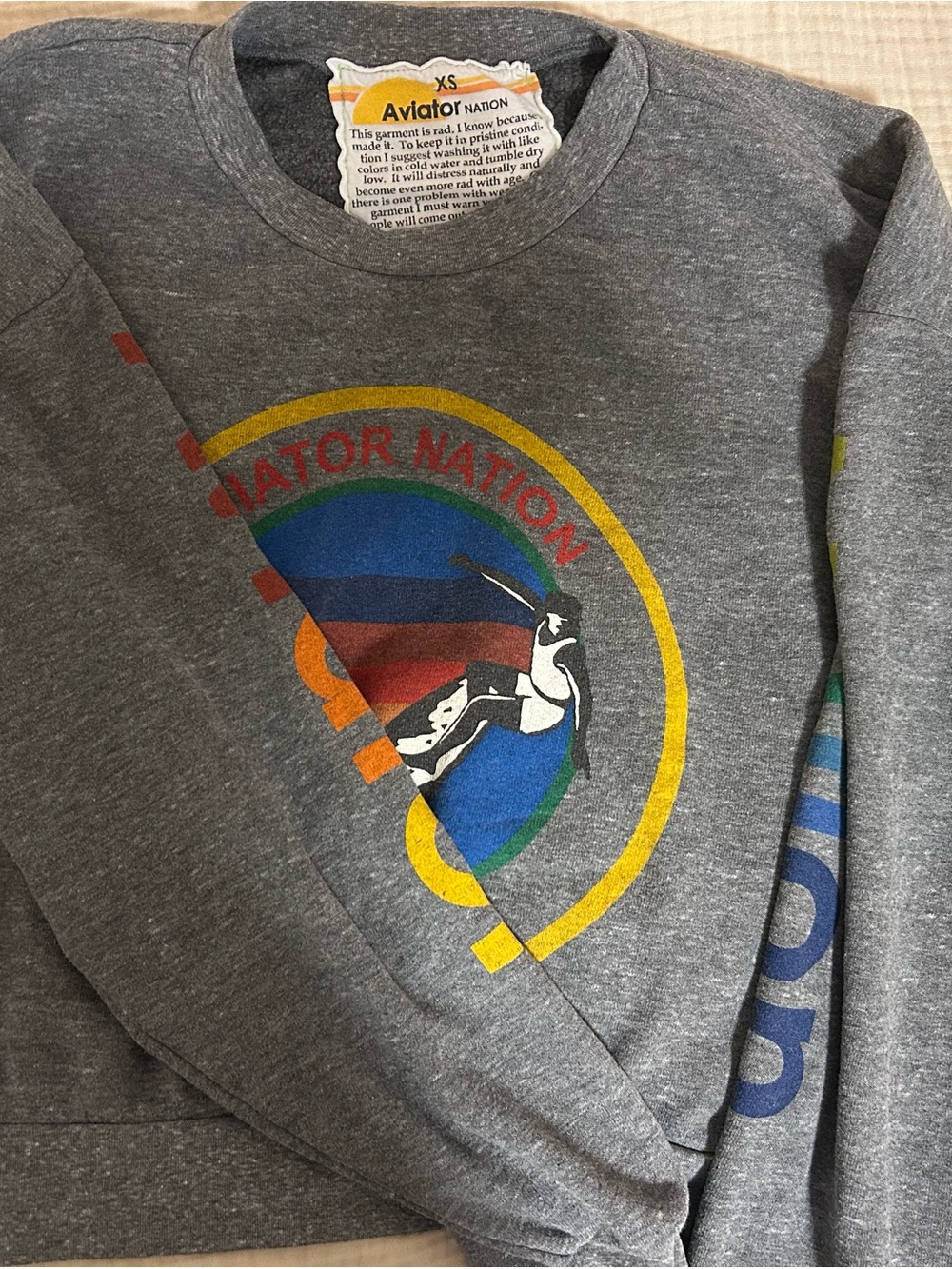 Aviator Nation Women’s Gray Logo Sweatshirt - Grey Multi-Color Graphic